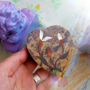 VTG Soapstone Gemstone Trinket Box Heart